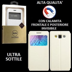 CUSTODIA FLIP ORIZZONTALE PELLE per SAMSUNG SM-J100H GALAXY J1 con CHIUSURA MAGNETICA INVISIBILE, STAND ED INTERNO IN TPU BIANCO