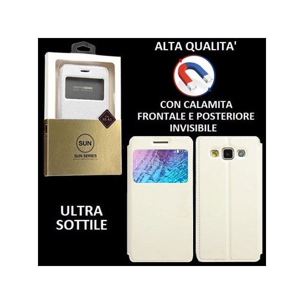 CUSTODIA FLIP ORIZZONTALE PELLE per SAMSUNG SM-J100H GALAXY J1 con CHIUSURA MAGNETICA INVISIBILE, STAND ED INTERNO IN TPU BIANCO