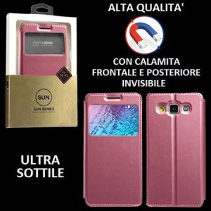 CUSTODIA FLIP ORIZZONTALE PELLE per SAMSUNG SM-J100H GALAXY J1 con CHIUSURA MAGNETICA INVISIBILE, STAND ED INTERNO IN TPU ROSA