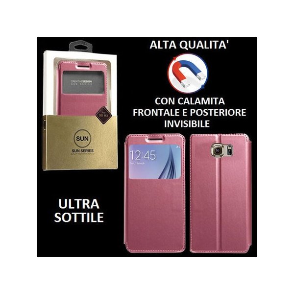 CUSTODIA FLIP ORIZZONTALE PELLE per SAMSUNG SM-G920 GALAXY S6 con CHIUSURA MAGNETICA INVISIBILE, STAND ED INTERNO IN TPU ROSA