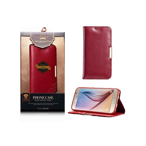 CUSTODIA FLIP ORIZZONTALE VERA PELLE per SAMSUNG SM-G920 GALAXY S6 CON STAND  ED INTERNO IN TPU BORDEAUX ROYALE BLISTER