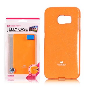 CUSTODIA GEL TPU SILICONE per SAMSUNG SM-G920 GALAXY S6 ARANCIONE FLUORESCENTE CON GLITTER ALTA QUALITA' MERCURY BLISTER