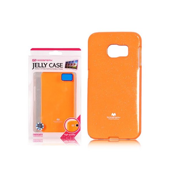 CUSTODIA GEL TPU SILICONE per SAMSUNG SM-G920 GALAXY S6 ARANCIONE FLUORESCENTE CON GLITTER ALTA QUALITA' MERCURY BLISTER