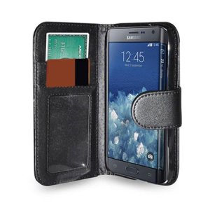 CUSTODIA FLIP ORIZZONTALE SIMILPELLE per SAMSUNG N915 GALAXY NOTE EDGE CON PORTA CARTE E CHIUSURA MAGNETICA COLORE NERO