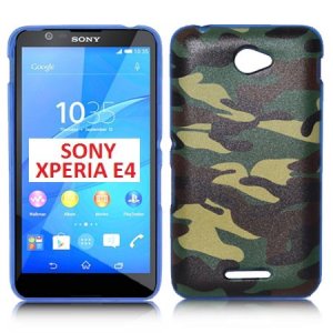 CUSTODIA GEL TPU SILICONE per SONY XPERIA E4, E2104, E2105 CON FANTASIA MILITARE COLORE VERDE E CORNICE BLU