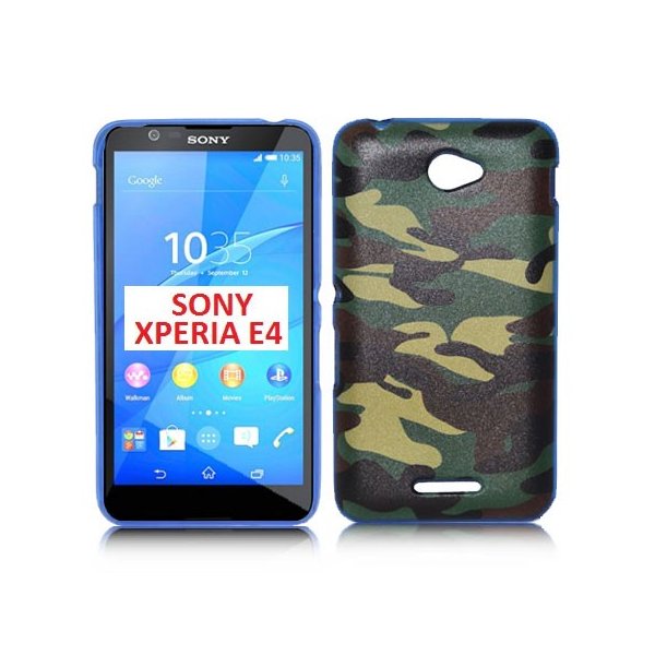 CUSTODIA GEL TPU SILICONE per SONY XPERIA E4, E2104, E2105 CON FANTASIA MILITARE COLORE VERDE E CORNICE BLU