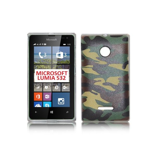 CUSTODIA GEL TPU SILICONE per MICROSOFT LUMIA 532 CON FANTASIA MILITARE COLORE VERDE