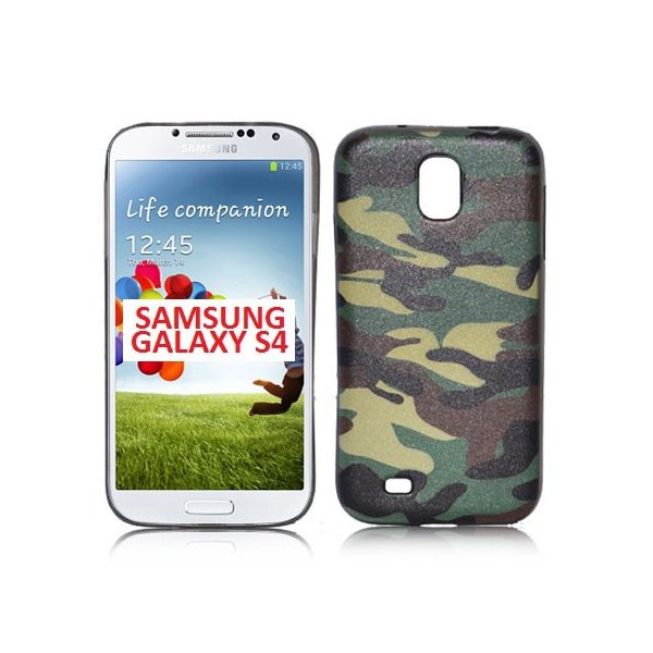 CUSTODIA GEL TPU SILICONE per SAMSUNG I9500 GALAXY S4, I9502, I9505 CON FANTASIA MILITARE COLORE VERDE