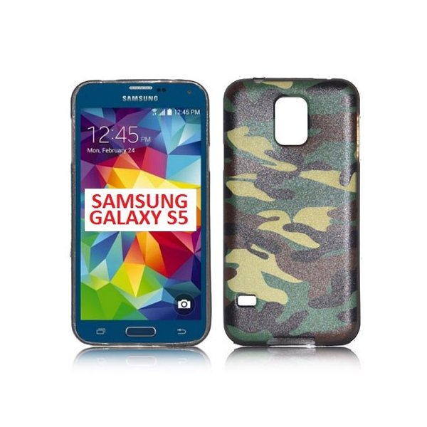 CUSTODIA GEL TPU SILICONE per SAMSUNG G900F GALAXY S5, GALAXY S5 NEO G903F, GALAXY S5 PLUS CON FANTASIA MILITARE COLORE VERDE