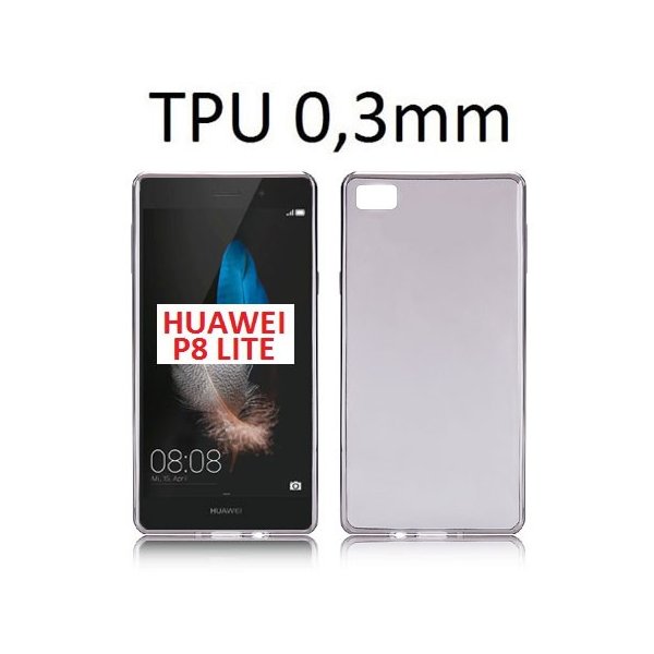 CUSTODIA GEL TPU SILICONE ULTRA SLIM 0,3mm per HUAWEI P8 LITE COLORE NERO TRASPARENTE