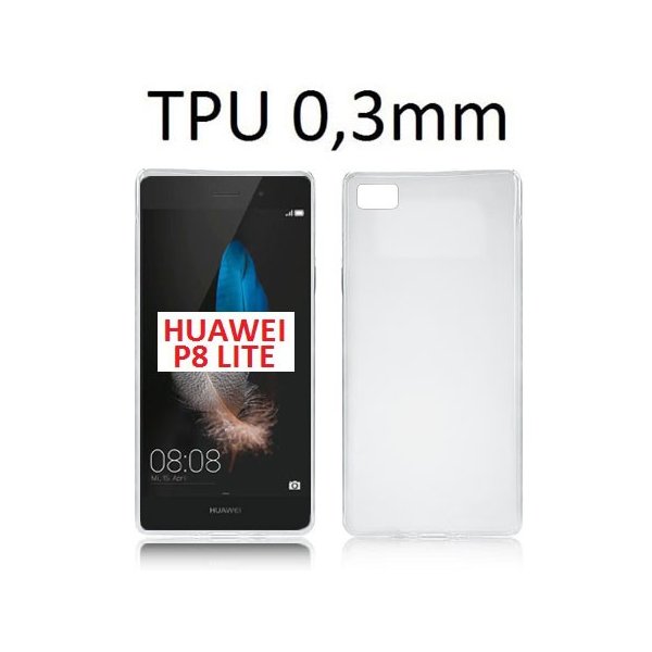 CUSTODIA GEL TPU SILICONE ULTRA SLIM 0,3mm per HUAWEI P8 LITE COLORE BIANCO TRASPARENTE