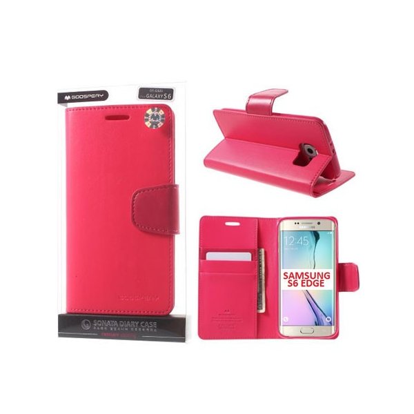 CUSTODIA FLIP ORIZZONTALE PELLE per SAMSUNG SM-G925 GALAXY S6 EDGE CON INTERNO IN TPU E STAND FUCSIA SONATA MERCURY BLISTER