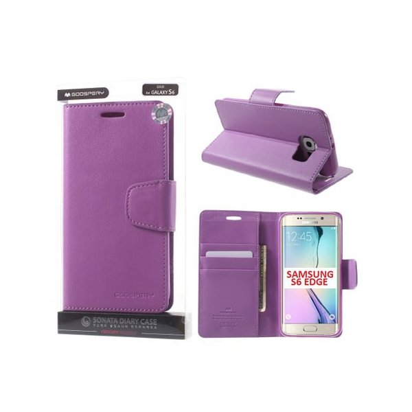 CUSTODIA FLIP ORIZZONTALE PELLE per SAMSUNG SM-G925 GALAXY S6 EDGE CON INTERNO IN TPU E STAND VIOLA SONATA MERCURY BLISTER