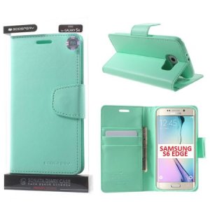 CUSTODIA FLIP ORIZZONTALE PELLE per SAMSUNG SM-G925 GALAXY S6 EDGE CON INTERNO IN TPU E STAND VERDE ACQUA SONATA MERCURY BLISTER