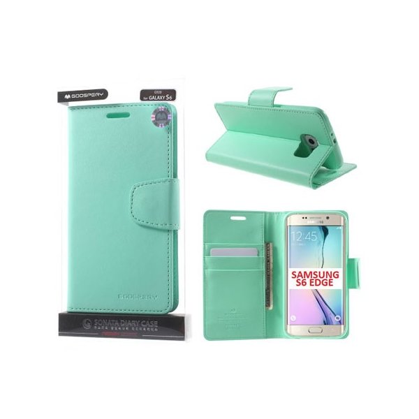 CUSTODIA FLIP ORIZZONTALE PELLE per SAMSUNG SM-G925 GALAXY S6 EDGE CON INTERNO IN TPU E STAND VERDE ACQUA SONATA MERCURY BLISTER