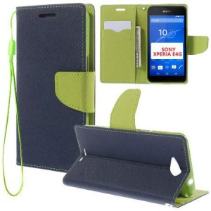 CUSTODIA FLIP ORIZZONTALE per SONY XPERIA E4G, SONY XPERIA E4G DUAL CON INTERNO IN TPU, STAND E PORTA CARTE COLORE BLU