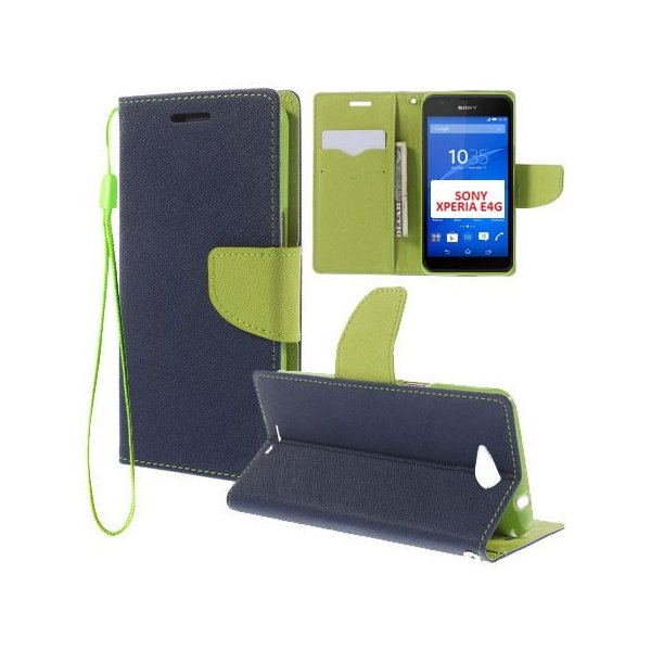 CUSTODIA FLIP ORIZZONTALE per SONY XPERIA E4G, SONY XPERIA E4G DUAL CON INTERNO IN TPU, STAND E PORTA CARTE COLORE BLU