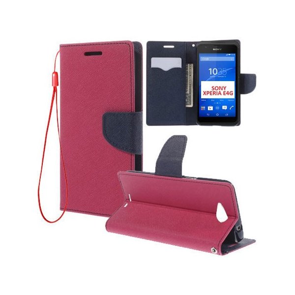 CUSTODIA FLIP ORIZZONTALE per SONY XPERIA E4G, SONY XPERIA E4G DUAL CON INTERNO IN TPU, STAND E PORTA CARTE COLORE FUCSIA