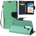 CUSTODIA FLIP ORIZZONTALE per LG SPIRIT 4G LTE H440N, H420 CON INTERNO IN TPU, STAND, PORTA CARTE E LACCIO DA POLSO VERDE ACQUA