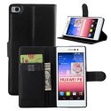 CUSTODIA FLIP ORIZZONTALE SIMILPELLE per HUAWEI ASCEND P8 CON STAND, TASCHE PORTA CARTE E CHIUSURA MAGNETICA COLORE NERO