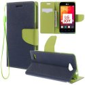 CUSTODIA FLIP ORIZZONTALE per LG JOY H220 CON INTERNO IN TPU SILICONE, STAND, TASCHE PORTA CARTE E LACCIO DA POLSO COLORE BLU