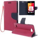 CUSTODIA FLIP ORIZZONTALE per LG JOY H220 CON INTERNO IN TPU SILICONE, STAND, TASCHE PORTA CARTE E LACCIO DA POLSO COLORE FUCSIA