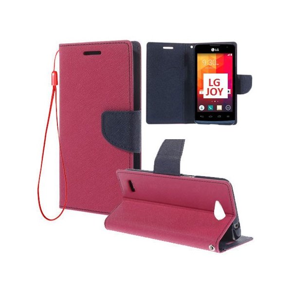 CUSTODIA FLIP ORIZZONTALE per LG JOY H220 CON INTERNO IN TPU SILICONE, STAND, TASCHE PORTA CARTE E LACCIO DA POLSO COLORE FUCSIA