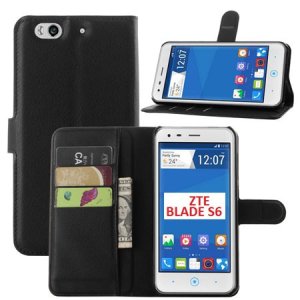 CUSTODIA FLIP ORIZZONTALE SIMILPELLE per ZTE BLADE S6 CON STAND, TASCHE PORTA CARTE E CHIUSURA MAGNETICA COLORE NERO