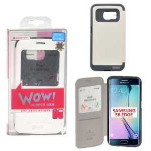 CUSTODIA FLIP ORIZZONTALE per SAMSUNG SM-G925 GALAXY S6 EDGE CON FINESTRA ID E INTERNO IN TPU COLORE BIANCO WOW! MERCURY