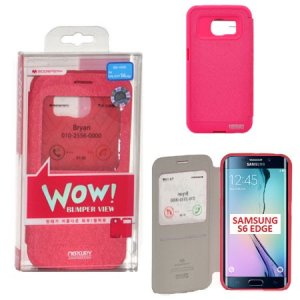 CUSTODIA FLIP ORIZZONTALE per SAMSUNG SM-G925 GALAXY S6 EDGE CON FINESTRA ID E INTERNO IN TPU COLORE FUCSIA WOW! MERCURY