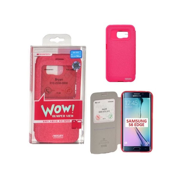 CUSTODIA FLIP ORIZZONTALE per SAMSUNG SM-G925 GALAXY S6 EDGE CON FINESTRA ID E INTERNO IN TPU COLORE FUCSIA WOW! MERCURY