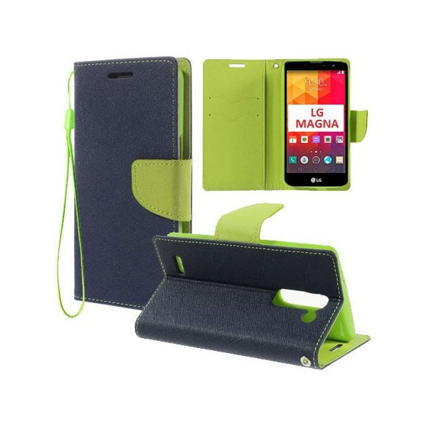 CUSTODIA FLIP ORIZZONTALE per LG MAGNA, G4C, H525N CON INTERNO IN TPU, STAND, PORTA CARTE E LACCIO DA POLSO COLORE BLU