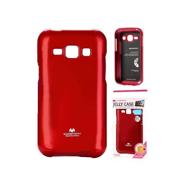 CUSTODIA GEL TPU SILICONE per SAMSUNG SM-J100H GALAXY J1 COLORE ROSSO LUCIDO CON GLITTER ALTA QUALITA' MERCURY BLISTER