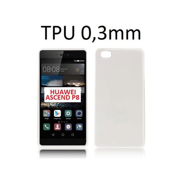 CUSTODIA GEL TPU SILICONE ULTRA SLIM 0,3mm per HUAWEI ASCEND P8 COLORE BIANCO TRASPARENTE