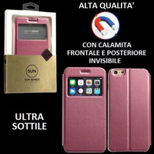 CUSTODIA FLIP ORIZZONTALE PELLE per APPLE IPHONE 6 PLUS, 6S PLUS 5.5" con CHIUSURA MAGNETICA INVISIBILE ED INTERNO IN TPU ROSA