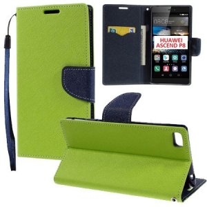 CUSTODIA FLIP ORIZZONTALE per HUAWEI ASCEND P8 CON INTERNO IN TPU SILICONE, STAND, PORTA CARTE E LACCIO DA POLSO COLORE VERDE