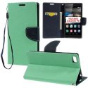 CUSTODIA FLIP ORIZZONTALE per HUAWEI ASCEND P8 CON INTERNO IN TPU, STAND, PORTA CARTE E LACCIO DA POLSO COLORE VERDE ACQUA