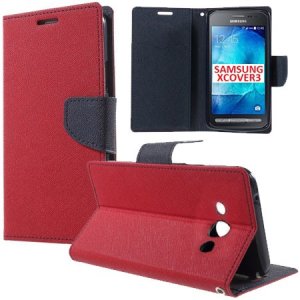 CUSTODIA FLIP ORIZZONTALE per SAMSUNG SM-G388F GALAXY XCOVER 3 CON INTERNO IN TPU SILICONE, STAND E PORTA CARTE COLORE ROSSO