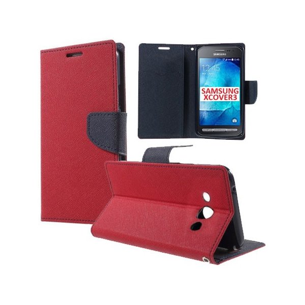 CUSTODIA FLIP ORIZZONTALE per SAMSUNG SM-G388F GALAXY XCOVER 3 CON INTERNO IN TPU SILICONE, STAND E PORTA CARTE COLORE ROSSO