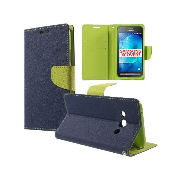 CUSTODIA FLIP ORIZZONTALE per SAMSUNG SM-G388F GALAXY XCOVER 3 CON INTERNO IN TPU SILICONE, STAND E PORTA CARTE COLORE BLU