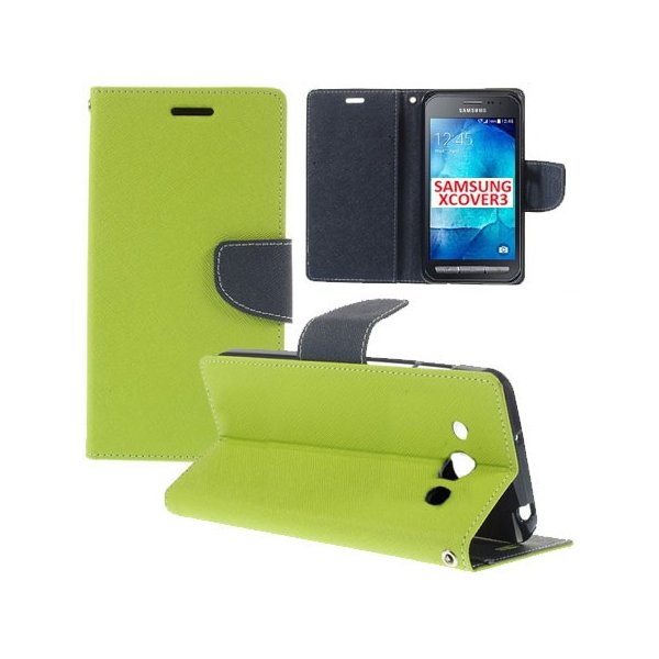 CUSTODIA FLIP ORIZZONTALE per SAMSUNG SM-G388F GALAXY XCOVER 3 CON INTERNO IN TPU SILICONE, STAND E PORTA CARTE COLORE VERDE