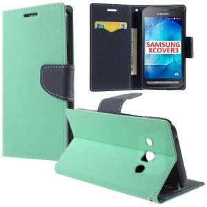 CUSTODIA FLIP ORIZZONTALE per SAMSUNG SM-G388F GALAXY XCOVER 3 CON INTERNO IN TPU, STAND E PORTA CARTE COLORE VERDE ACQUA