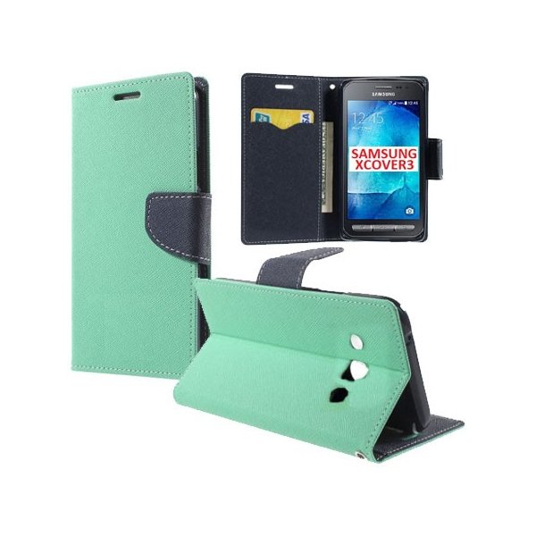 CUSTODIA FLIP ORIZZONTALE per SAMSUNG SM-G388F GALAXY XCOVER 3 CON INTERNO IN TPU, STAND E PORTA CARTE COLORE VERDE ACQUA