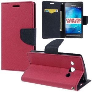 CUSTODIA FLIP ORIZZONTALE per SAMSUNG SM-G388F GALAXY XCOVER 3 CON INTERNO IN TPU SILICONE, STAND E PORTA CARTE COLORE FUCSIA