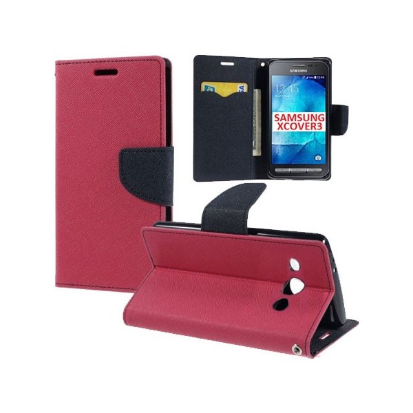 CUSTODIA FLIP ORIZZONTALE per SAMSUNG SM-G388F GALAXY XCOVER 3 CON INTERNO IN TPU SILICONE, STAND E PORTA CARTE COLORE FUCSIA