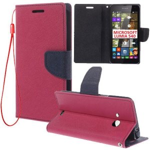 CUSTODIA FLIP ORIZZONTALE per MICROSOFT LUMIA 540 DUAL SIM CON INTERNO IN TPU SILICONE, STAND E PORTA CARTE COLORE FUCSIA