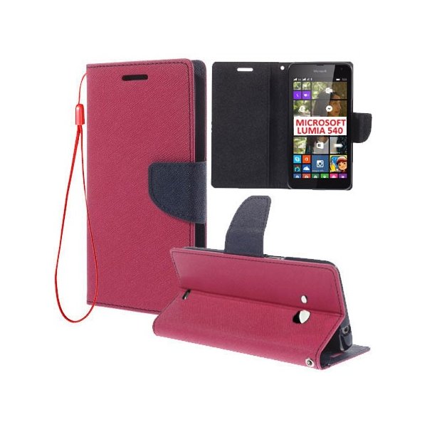 CUSTODIA FLIP ORIZZONTALE per MICROSOFT LUMIA 540 DUAL SIM CON INTERNO IN TPU SILICONE, STAND E PORTA CARTE COLORE FUCSIA