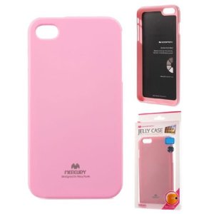 CUSTODIA GEL TPU SILICONE per APPLE IPHONE 4, 4s COLORE ROSA LUCIDO CON GLITTER ALTA QUALITA' MERCURY BLISTER