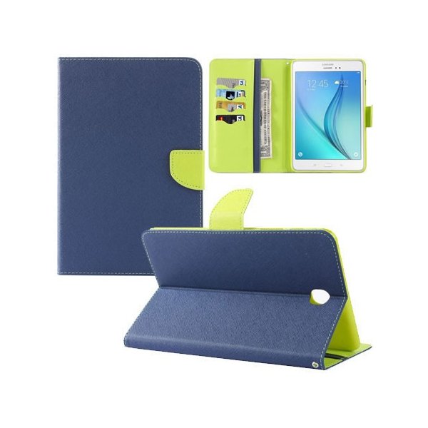 CUSTODIA BOOK ORIZZONTALE per SAMSUNG GALAXY TAB A 8.0, SM-T350 CON STAND, INTERNO IN TPU E TASCHE PORTA CARTE COLORE BLU