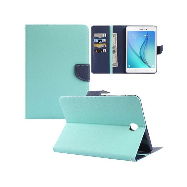 CUSTODIA BOOK ORIZZONTALE per SAMSUNG GALAXY TAB A 8.0, SM-T350 CON STAND, INTERNO IN TPU E PORTA CARTE COLORE VERDE ACQUA